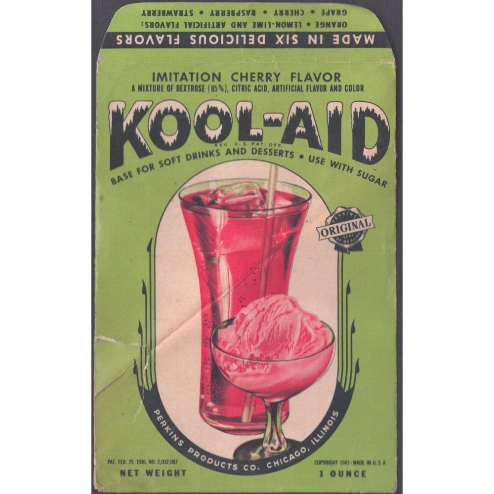 Vintage 1942 Kool-Aid Imitation Cherry Flavor Packet Perkins Products Co Chicago